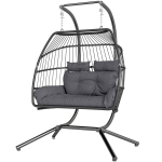 Pakabinamas krėslas su stovu, polyratan, ergonomi&scaron;kas, tinka 2 asm., 260 kg, tamsiai pilkas