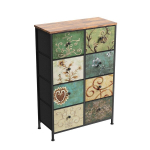 Siaura boho stiliaus komoda su 8 stalčiais &ndash; vintage auk&scaron;ta daiktų laikymo spintelė su dekoratyviniais gėlių ra&scaron;tais