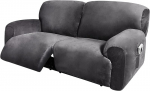 Recliner dvivietės sofos užvalkalas aksominis 6 dalių pilkas 1 rinkinys