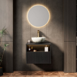 Vonios spintelė su kriaukle, 60 cm, LED sensorius, juoda, 1 vnt
