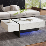 Svetainės stalas su LED, marmuro ra&scaron;tas, 105x60x35 cm, 3 stalčiai