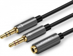 AUX adapteris mikrofonui ir ausinėms, juodas