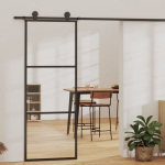 Stumdomos durys, juodos, 76x205cm, ESG stiklas ir aliuminis