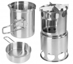 Indų rinkinys turistams su turistine virykle Fox Outdoor, 11x17cm, sidabrinės spalvos