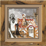 Siuvinėjimo kryželiu rinkinys Miestas ir katė žiemą Riolis, 13x13 cm.