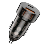 Jellico F12 skaidrus dviejų prievadų automobilinis greitas adaptyvus įkroviklis USB QC 18W + PD USB-C, juodas