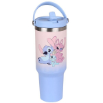 &bdquo;Disney&ldquo; Stitchas ir angelas Didelis termo puodelis su dangteliu ir kandikliu, nerūdijantis plienas, kelioninis puodelis su rankena 1,18 l, Talpa: 1,8 l