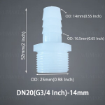 Plastikinė žarnos jungtis su i&scaron;oriniu sriegiu, G3/4&ndash;14 mm (0,55 colio)