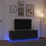 Televizoriaus spintelė su led ap&scaron;vietimu, juoda, 160,5x41x50 cm
