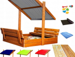 MEDINĖ SMĖLIO DĖŽĖ 120X120, UŽDAROMA, SU DANGČIU, 2X IMPREGNUOTA GAMINTOJO