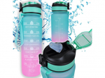 Motyvuojantis Vandens Butelis 1000Ml Bidonas Su Matavimo Puodeliu Sporto Salė Fitnesas 1L Mint Pink