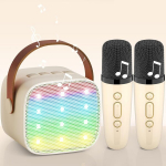 Karaokės aparatas su 2 belaidžiais mikrofonais, Wowstar ne&scaron;iojamas bluetooth karaokės aparatas vaikams ir suaugusiems su balso keitimo efektais ir led lemputėmis, dovanos berniukams ir mergaitėms, namų vakarėliams (smėlio spalvos)