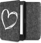 Kwmobile dėklas, suderinamas su Kobo Nia - veltinio audinio Ereader apsauginis dėklas - &scaron;irdies teptukas, balta tamsiai pilka