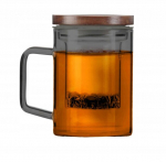 Stiklinė su arbatinuku Vialli Design Soho 350ml, grafito spalvos