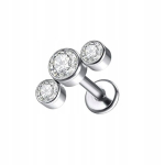Piercing auskaras Labret su trimis cirkoniais, skirtas ausies kremzlei (conch Helix), titanas 1.2/8