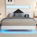Lova 140 * 190 cm, su LED ap&scaron;vietimu ir USB įkrovimo prievadu, smėlio + juodos spalvos, aksominė