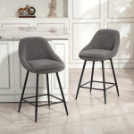 2 vnt. rinkinys: veliūrinės baro kėdės su plieninėmis kojelėmis (pilkos), Pilka