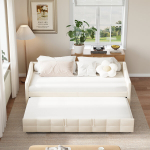 Sofa-lova 90&times;200cm, i&scaron;skleidžiama sofa-lova, smėlio spalvos, aksomas