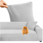 Kampinės sofos užvalkalas &ndash; &scaron;viesiai pilkas elastingas velvetas 145-185cm