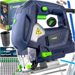 Elektrinis siaurapjūklis WUBER WR-JS-1200, 1200 W, 0&ndash;3000 aps./min, lazerinis vedlys, LED ap&scaron;vietimas, 45&deg; kampo reguliavimas, dulkių nutraukimo sistema, 10 pjūklelių rinkinys