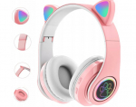 Belaidės universalios ausinės su katės ausytėmis pink