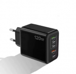 Greito įkrovimo 5 prievadų sieninis įkroviklis PD 120W, juodas, NewPRO