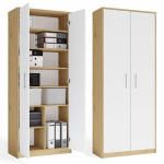 TopEshop OLIV pastatoma lentyna su durelėmis &ndash; modernus ąžuolo ir baltos spalvos laikymo sprendimas