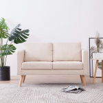 Dvivietė sofa, kreminės spalvos, audinys, Kreminė