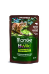 Monge Bwild Cat Pouches Grain Free didelių veislių katėms su buivoliena ir daržovėmis, 85 g