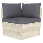 Kampinė sodo sofa i&scaron; palečių su pagalvėlėmis, pilka