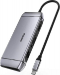 Daugiafunkcinis USB HUB su SD ir TF kortelių skaitytuvu HDMI 4K VGA RJ45 9in1, pilkas
