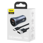 Automobilinis įkroviklis, USB + USB-C , pilkas
