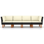 Keturvietė sodo sofa su pagalvėlėmis, juoda