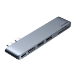 Adapteris USB-C ir HDMI MacBook Air Pro, 2x USB 3.0, SD TF, pilkas