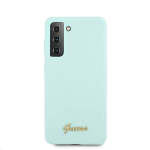 Guess Silicone Metal Logo Script Cover, skirtas Samsung G996 Galaxy S21+, mėlynas