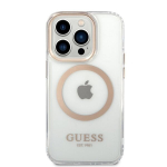 Guess Transparent MagSafe Compatible Case skirtas iPhone 14 Pro Max, auksinis
