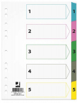 Q-connect kartoninės A4 skirtukai, 1-5, 5 lapeliai, laminuoti, spalvoti