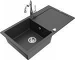 Granitinė virtuvinė plautuvė Mexen Leo su mai&scaron;ytuvu ir sifonu, Black granite+Chrome