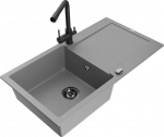 Granitinė virtuvinė plautuvė Mexen Leo su mai&scaron;ytuvu ir sifonu, Grey+Black
