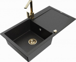 Granitinė virtuvinė plautuvė Mexen Leo su mai&scaron;ytuvu ir sifonu, Metallic black/silver+Gold
