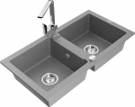 Granitinė virtuvinė plautuvė Mexen Mario su mai&scaron;ytuvu ir sifonu, Grey+Chrome