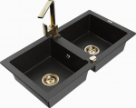 Granitinė virtuvinė plautuvė Mexen Mario su mai&scaron;ytuvu ir sifonu, Metallic black/silver+Gold