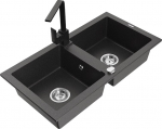 Granitinė virtuvinė plautuvė Mexen Mario su mai&scaron;ytuvu ir sifonu, Black granite+Black