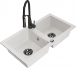 Granitinė virtuvinė plautuvė Mexen Mario su mai&scaron;ytuvu ir sifonu, White+Black