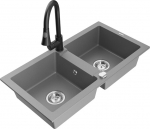 Granitinė virtuvinė plautuvė Mexen Mario su mai&scaron;ytuvu ir sifonu, Grey+Black