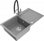 Granitinė virtuvinė plautuvė Mexen Leo su mai&scaron;ytuvu ir sifonu, Grey+Black/Chrome