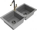 Granitinė virtuvinė plautuvė Mexen Mario su mai&scaron;ytuvu ir sifonu, Grey+Black/Gold