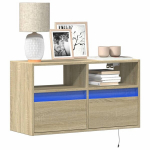Sieninė tv spintelė su led lemputėmis, ąžuolo, 80x31x45cm