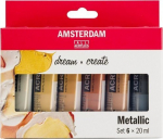 Akrilinė dažai - Talens - AMSTERDAM - Metalizuota - 6 x 20 ml - Skiedžiama vandeniu