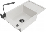 Granitinė virtuvinė plautuvė Mexen Elias su mai&scaron;ytuvu ir sifonu, White+Black